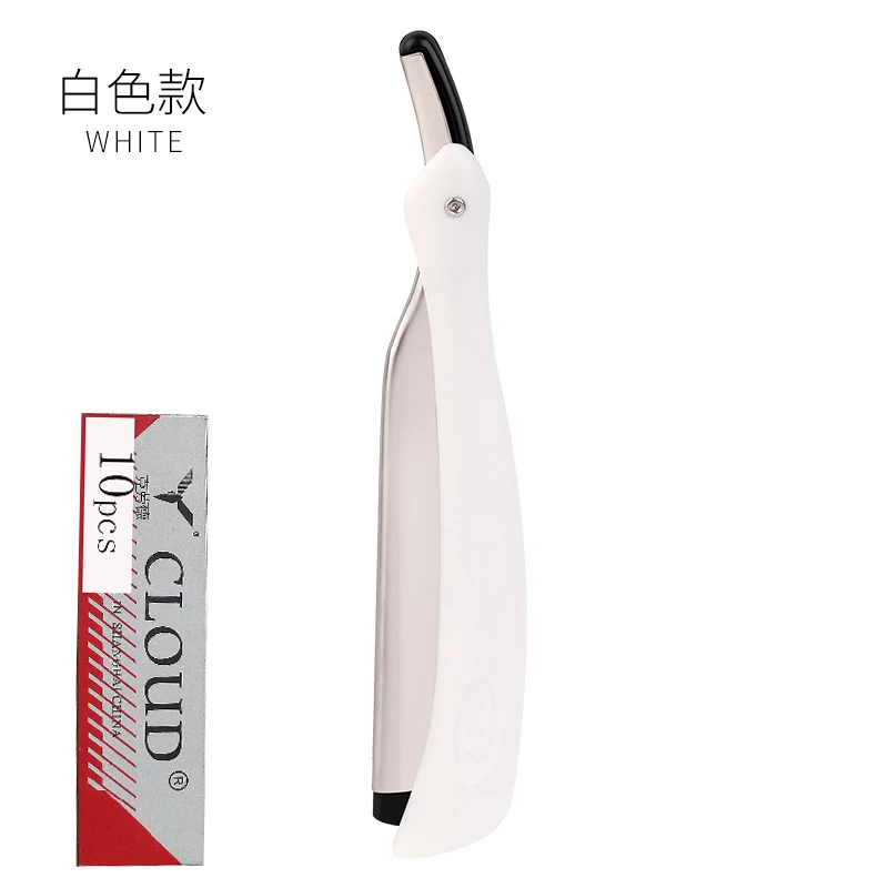 1Set Mannen Rechte Barber Edge Razors Folding Scheren Mes Ontharing Gereedschap Met 10 Stuks Bladen: WHITE
