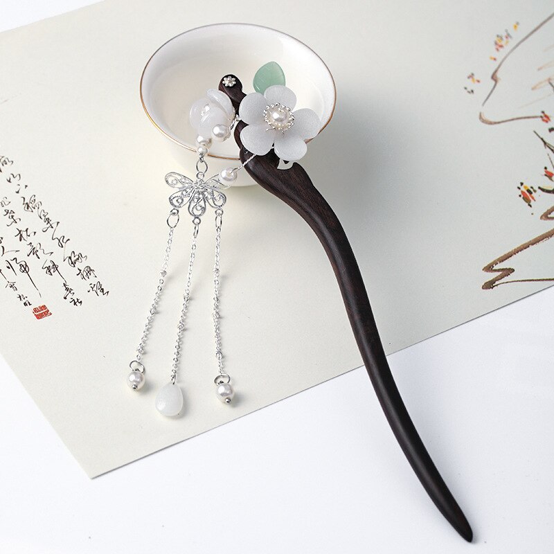 Chinese Hairpins Clips Tassel Flower Pearls Chopsticks Hair Sticks Wooden Hair Forks Jewelry for Women Hair Styling FORSEVEN