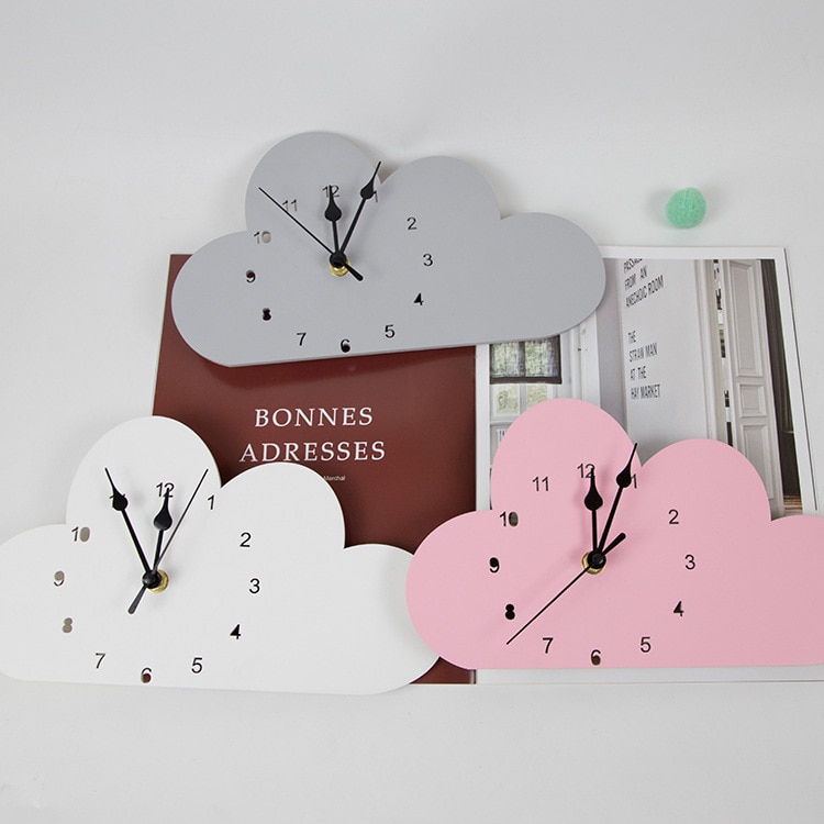 Chambre enfant bois nuage horloge pour bébé garçon fille chambre décoration Style nordique rose nuage horloges murales chambre d'enfants scandinavie décor