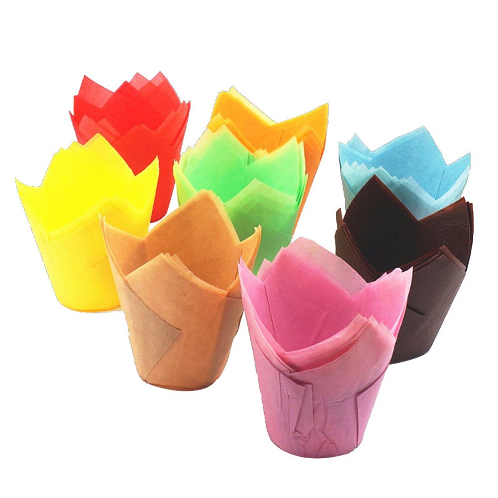 50Pcs Tulip Stijl Cupcake Baking Paper Cups Bakken Muffin Box Cup Case Maken Oilproof Cake Wrapper Dainty Baking Cups