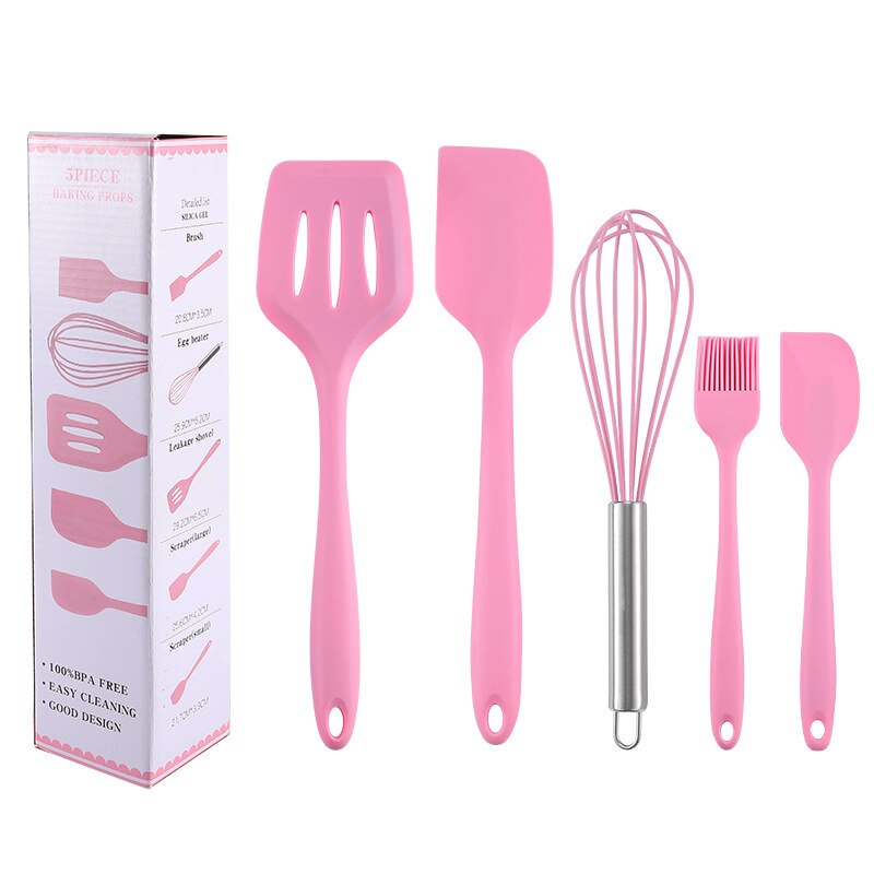 Silicone kitchenware 5-piece silicone kitchenware set kitchen utensils set baking tools: pink