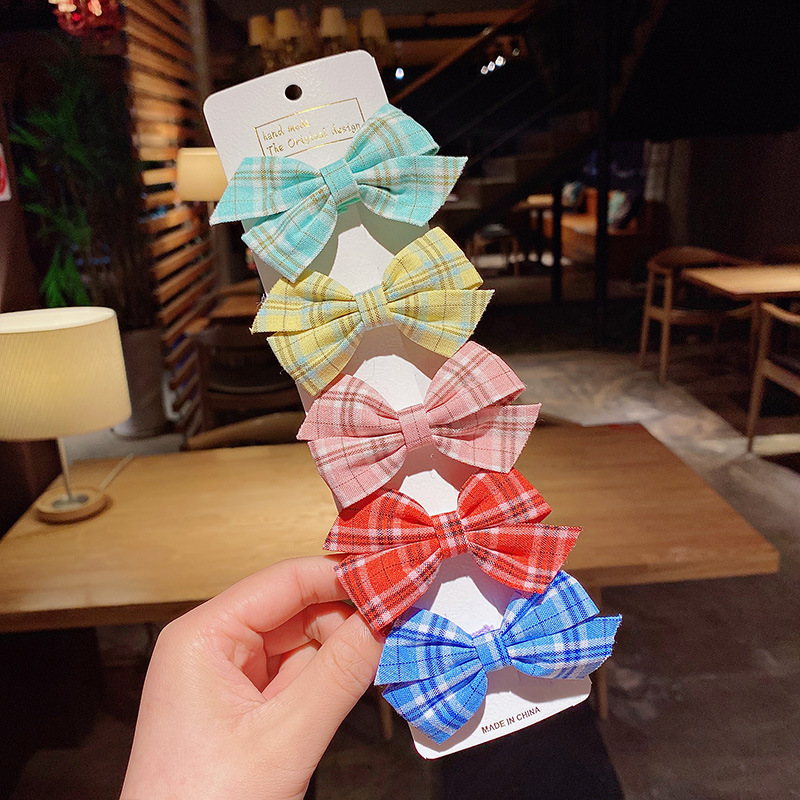 Horquillas de estrella con estampado de cuadros para niñas, pinzas para el pelo, diadema dulce, pasadores, accesorios de lazo de , 5 piezas por juego: Azul