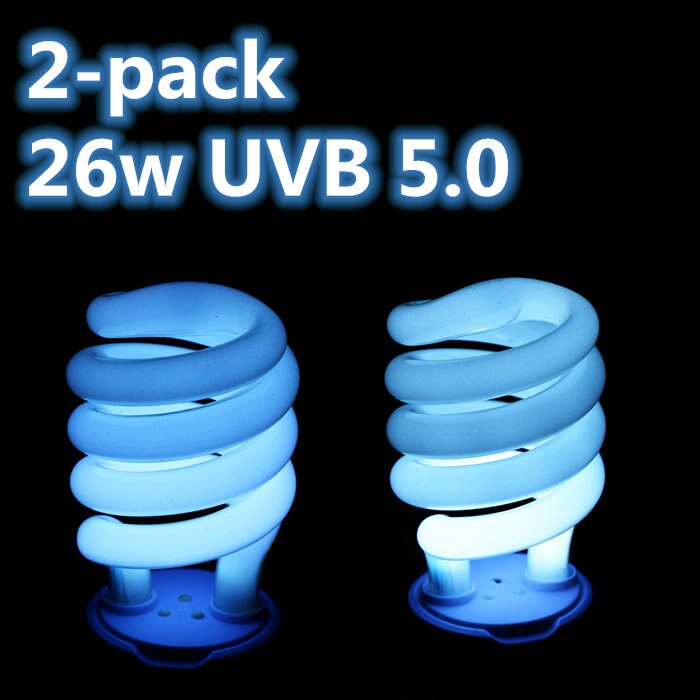 2-Pack Reptile Compact Fluorescent Vivarium Lamp Light 10.0 UVB UV CFL 26W E27 Screw Light Full Spectrum Lamp for desert: 26W 220V UVB 5