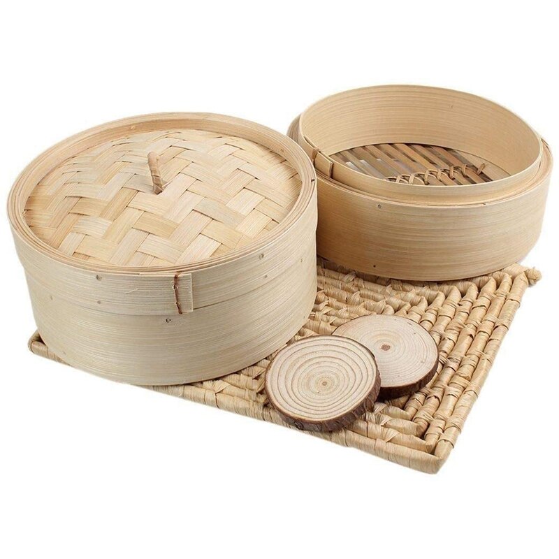 Bamboe Stoomboot 2 Tier 8 Inch Dim Sum Mand Rijst Pastakoker Set Met Deksel Door Stoom Mand Voor Groenten