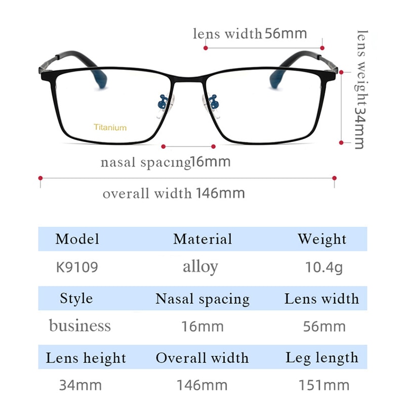 Reines Titan Brille Rahmen mit Rezept Männer Business Stil Männlichen Brillen Rezept Mann Stil K9109