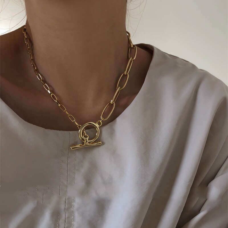 Peri'sBox Gold Gemischt PaperClip Kette Halsketten Umschalten Verschluss Kreis Halsketten für Frauen Bar Halskette minimalistisch Heißer Schmuck