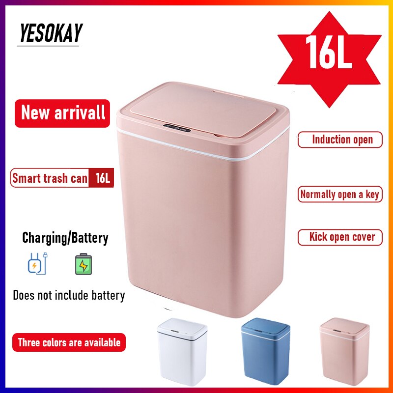 16L Intelligent Trash Can Automatic Sensor Dustbin Sensor Electric Waste Bin Home Rubbish Can For Bedroom Kitchen Bathroom Garba