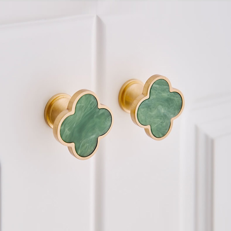 Klavertje Vier Messing Deurknoppen En Handgrepen Voor Keukenkast Kast Europese Meubels Schuifladegrepen Pulls Groen