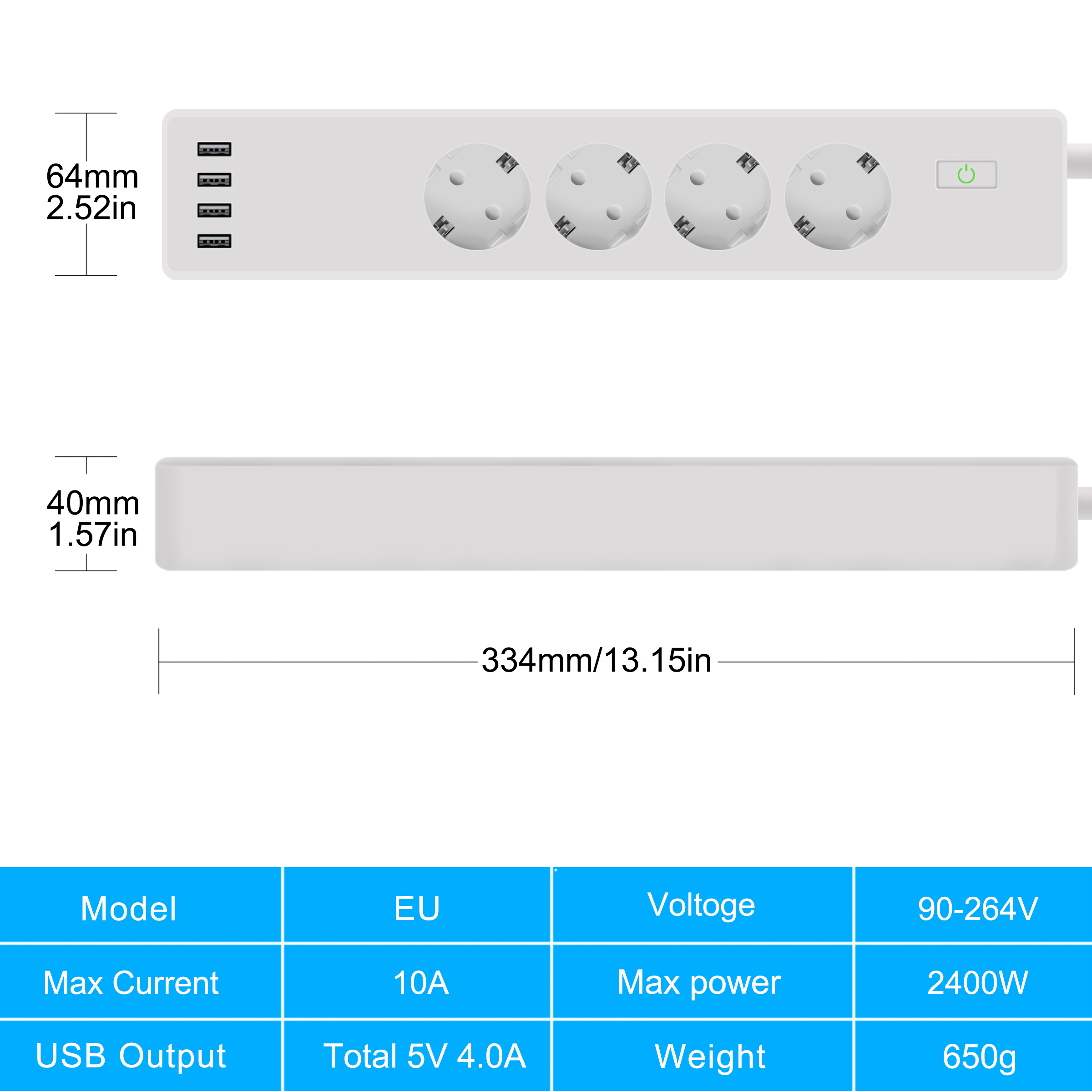 Smart wifi strømskinne 4 eu stik med 4 usb-porte timing voice tuya app trådløs fjernbetjening fungerer med alexa google home