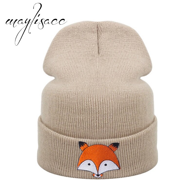 Maylisacc 8 Colors Autumn Winter Warm Kintted Thickened Cap Fox for Girls Boys Skullies Beanies Cap Outdoor Sport Cap: Khaki