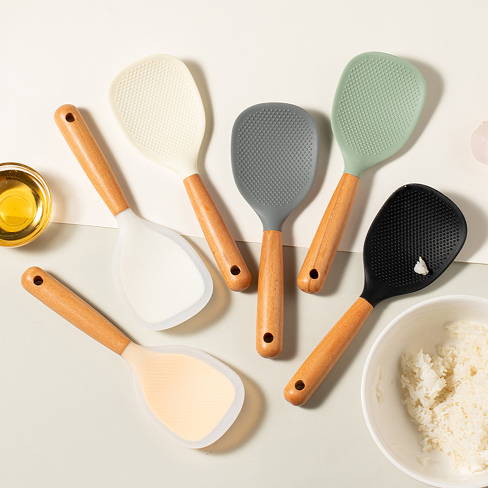 Cuchara de arroz de silicona resistente al calor, pala de arroz de silicona de alimentaria, olla arrocera antiadherente, herramienta de cocina, cuchara de arroz para el hogar, 1 Uds.