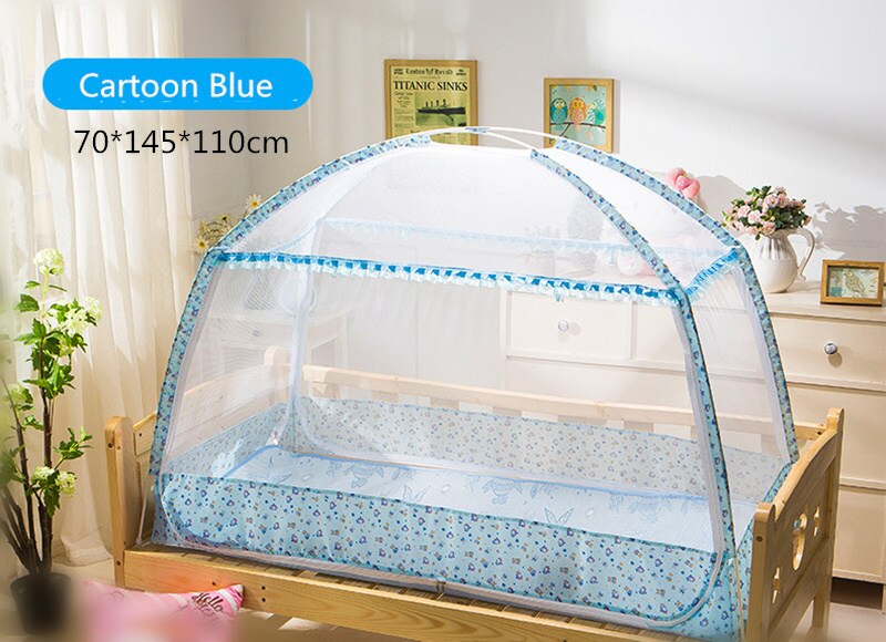 Mosquitera para niños, cunas bonitas, Red de Cama, Yurts mongulares, soportes inferiores para tienda, dosel Infantil, decoración para habitación de bebé: Cartoon Blue 70x145