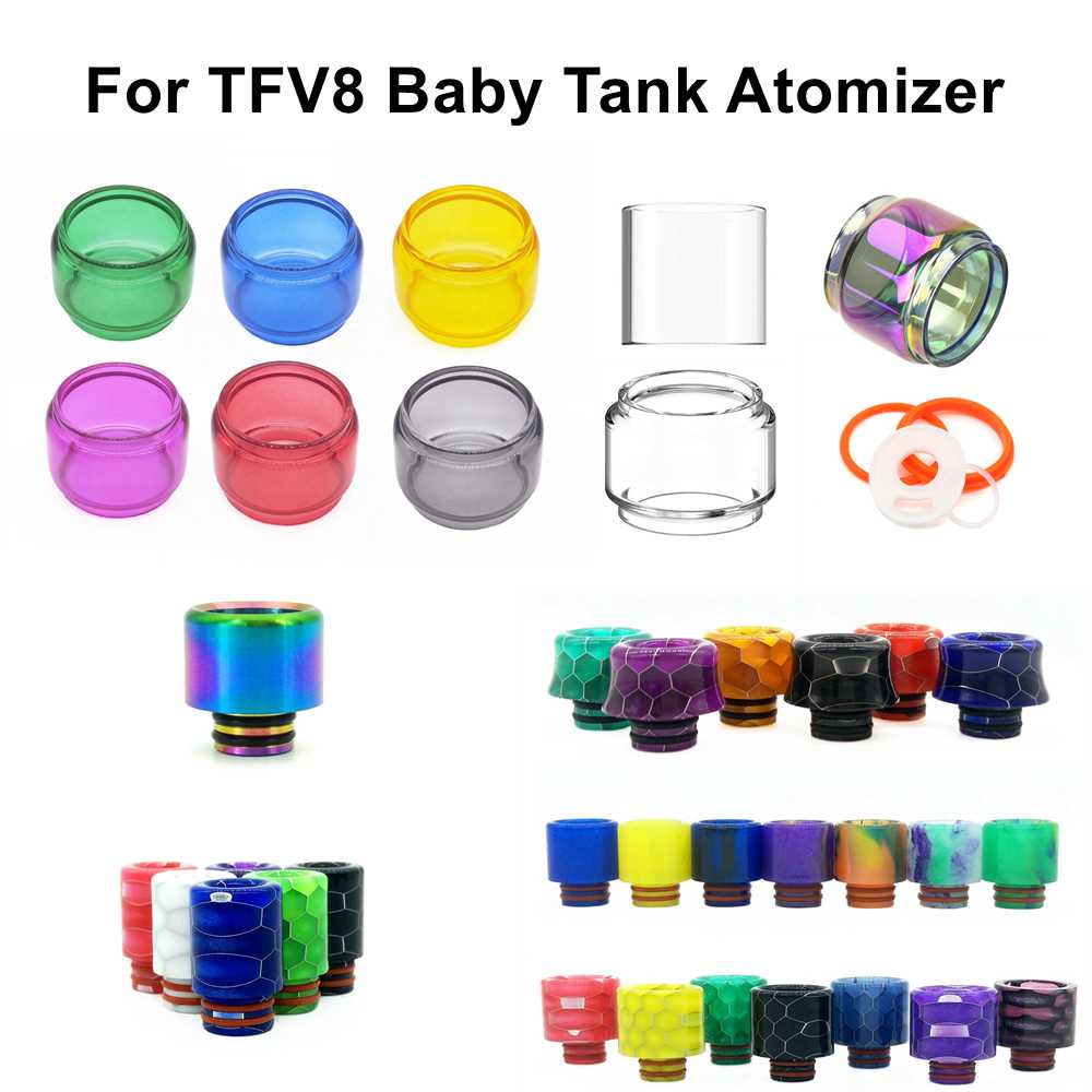 Hxjvape Original Pyrex Glass Tube O Ring Drip Tip Coil For SMOK TFV8 baby Tank Atomizer Core Sealing Seal Gasket Bubble Bulb