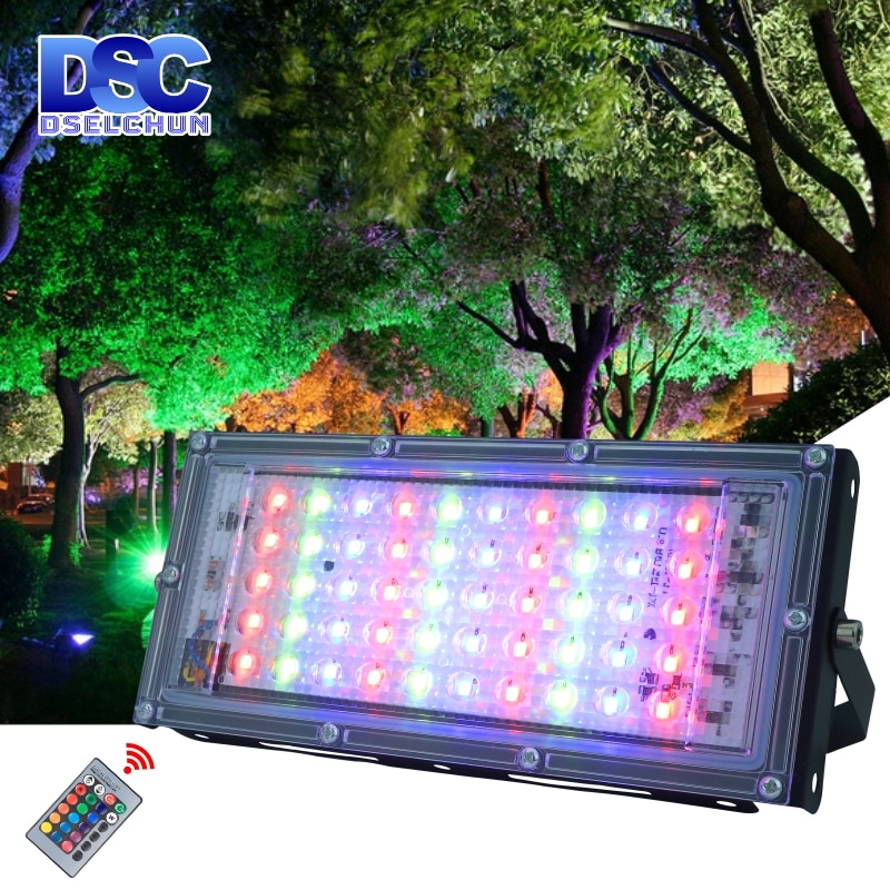 50W LED RGB Flood Light Lamp AC 220V 230V 240V Outdoor Floodlight IP65 Waterproof Reflector Led Spotlight with Remote Control