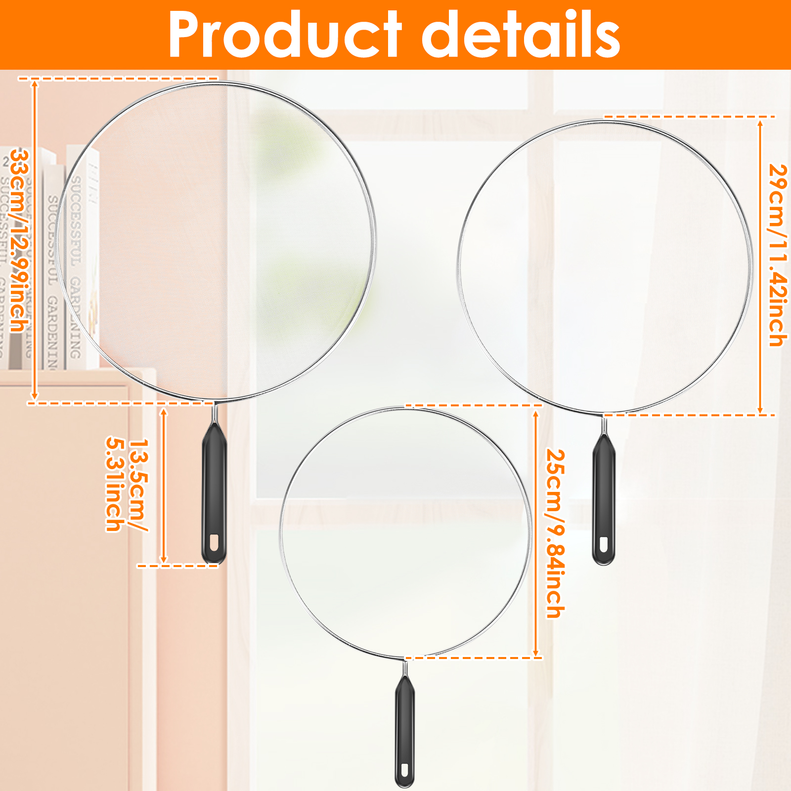 3Pcs Cooking Frying Stainless Steel Anti Splatter Guard Oil Net Grease Splatter Screen Pan Mesh Guard Screen Splash Cover set: Orange