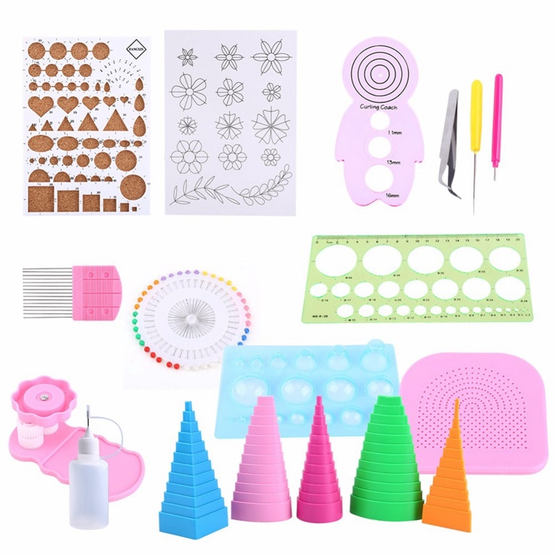 EASY-19Pcs Diy Papier Quilling Handgemaakte Gereedschap Set Template Tweezer Pins Ingelaste Tool Kit Papieren Kaart Ambachten Decorating Gereedschap