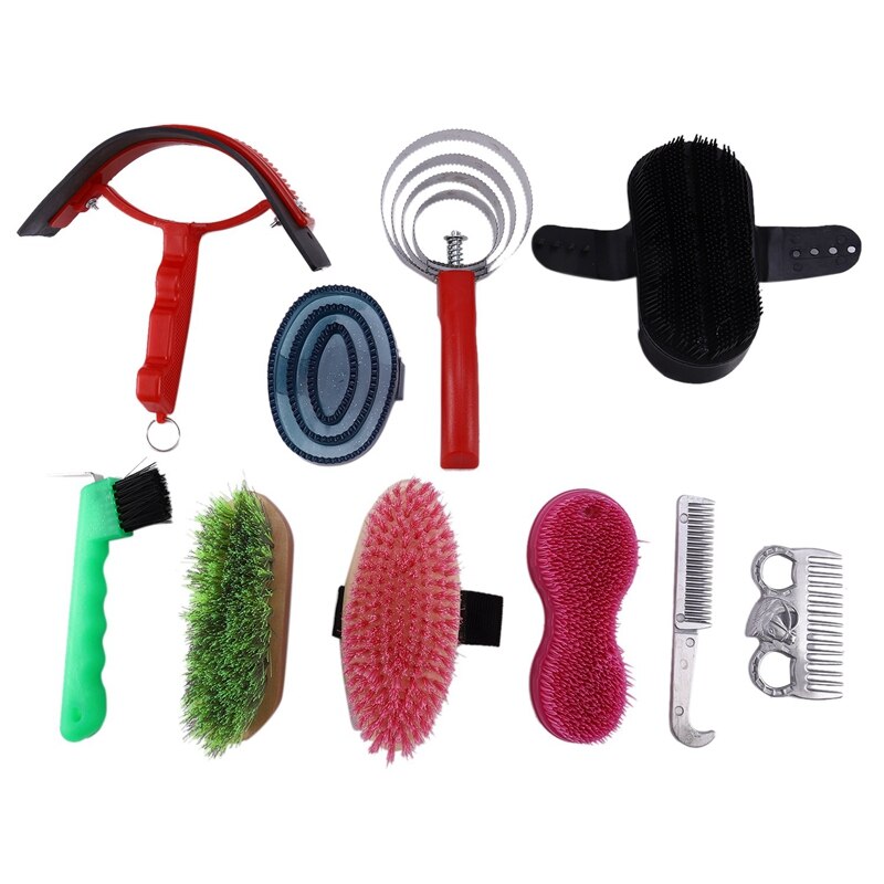 Hestestellesett 10 deler hestebørste hestevaskingsverktøy børste kamgrep sett