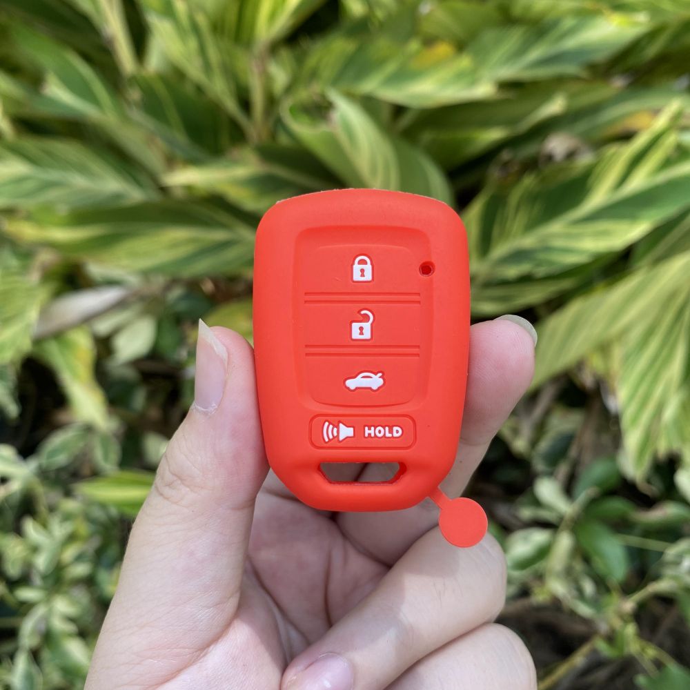 For Honda Accord CIVIC CRV Jazz HR-V HRV 4 Button Silicone Car Key Case Set Protctor Skin Shell Rubber Holder Keychain: Red