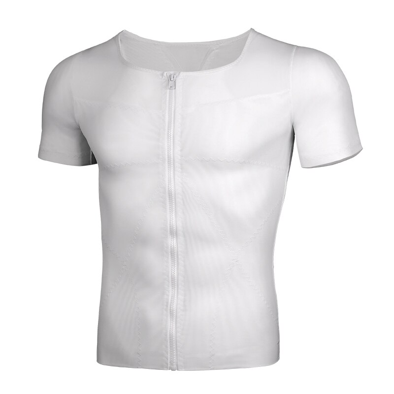 Breathable Zipper High Elastic Pressure Tight Waistband With Mesh For Invisible Shaping Short Sleeves: White / M