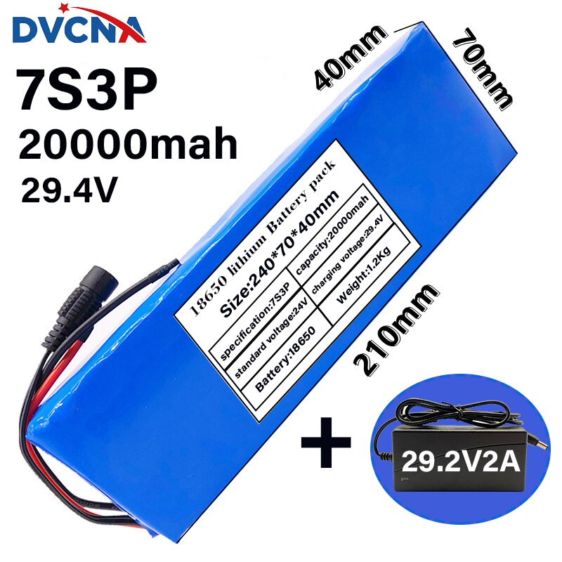Batterie lithium-ion 7s3p 18650 24V, 20ah, 20000mAh, pour vélo électrique, avec chargeur