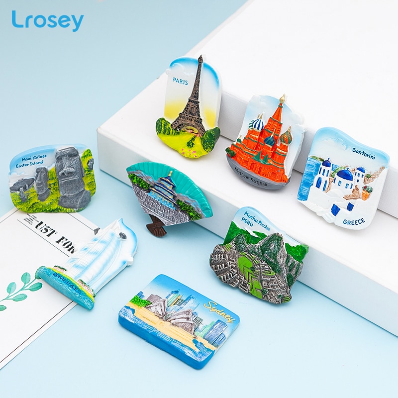 Fridge magnet souvenir Greece Paris Resin refrigerator Magnetic sticker Dubai Sydney home decor kitchen decoration accessories