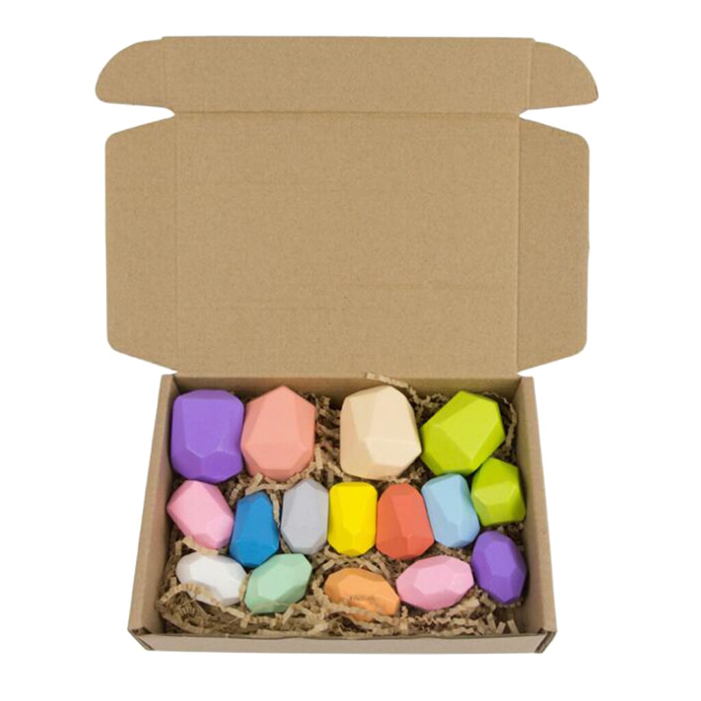 5/10/16pcs Wood Stacking Sorting Rainbow Rock Stones Blocks Fun Toys Home Decors: 16pcs rainbow B