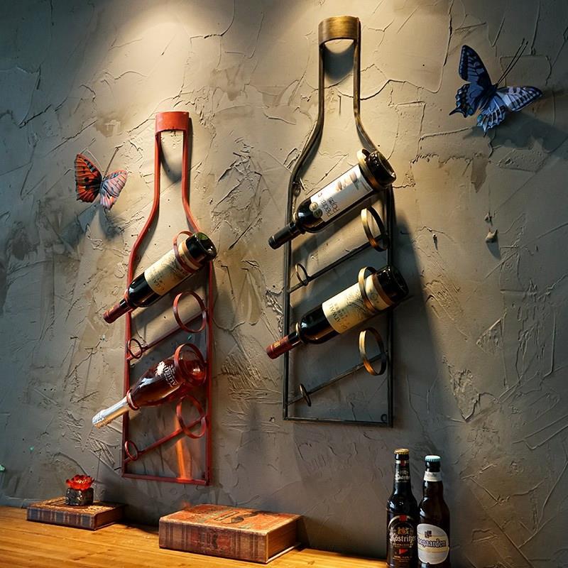 Repisa de hierro para colgar botellas de vino, marco de pared decorativo de metal, accesorios para bar, bares, champán, ideas europeas