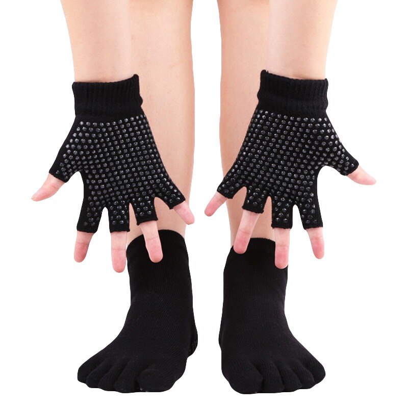 1 paire de chaussettes d'orteil de Yoga ensemble de gants antidérapants complet doigt chaussettes gants costume coton absorbant la sueur chaussettes de sport