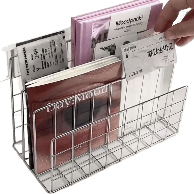 Simple Iron Art Multi-Functional Desk Organizer Rack Bookend Stand Dormitory Storage Shelf Desktop Cosmetic Bag Japanese Style
