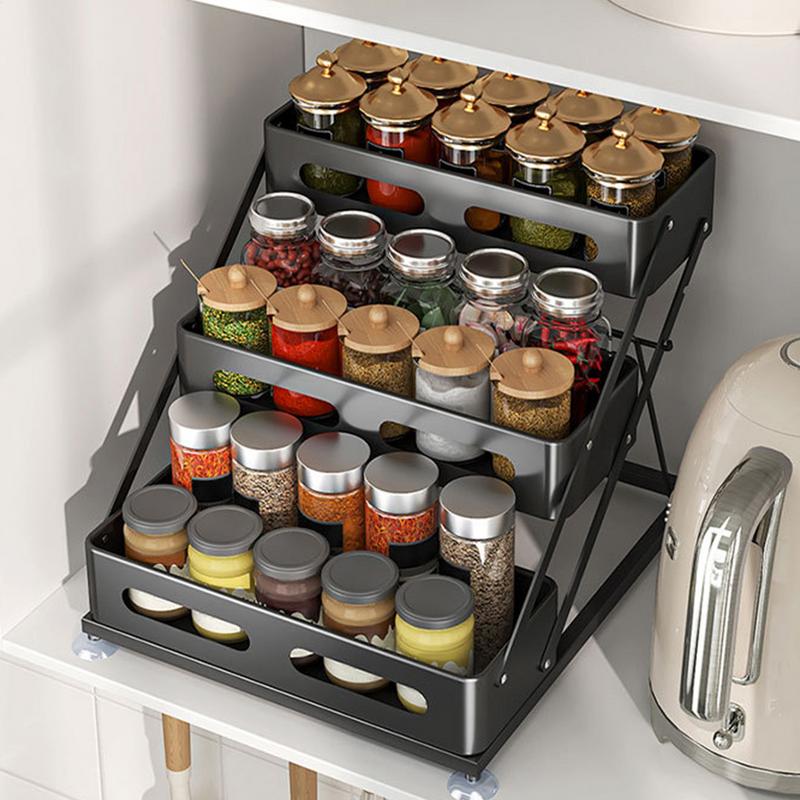 Organizador de condimentos para encimera, organizador de condimentos de tres capas, estante escalonado, organizadores de condimentos y gabinete ajustable de almacenamiento
