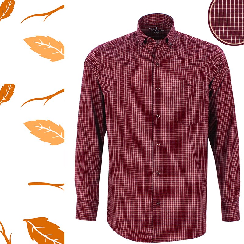 Langærmet herre skjorte mærke plaid mandlige kjole skjorter bomuld casual business mørkerød skjorte camisa social varetta kalkun