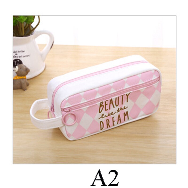 Pink canvas pencil case large capacity Kawaii pen case for girls school Pencil cases student stationery box cute Storage bag
