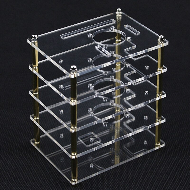 For Raspberry Pi 4 Layers Acrylic Case Holder Box + Cooling Fan with Metal Cover for Raspberry Pi 4 /3 Model B+/3B