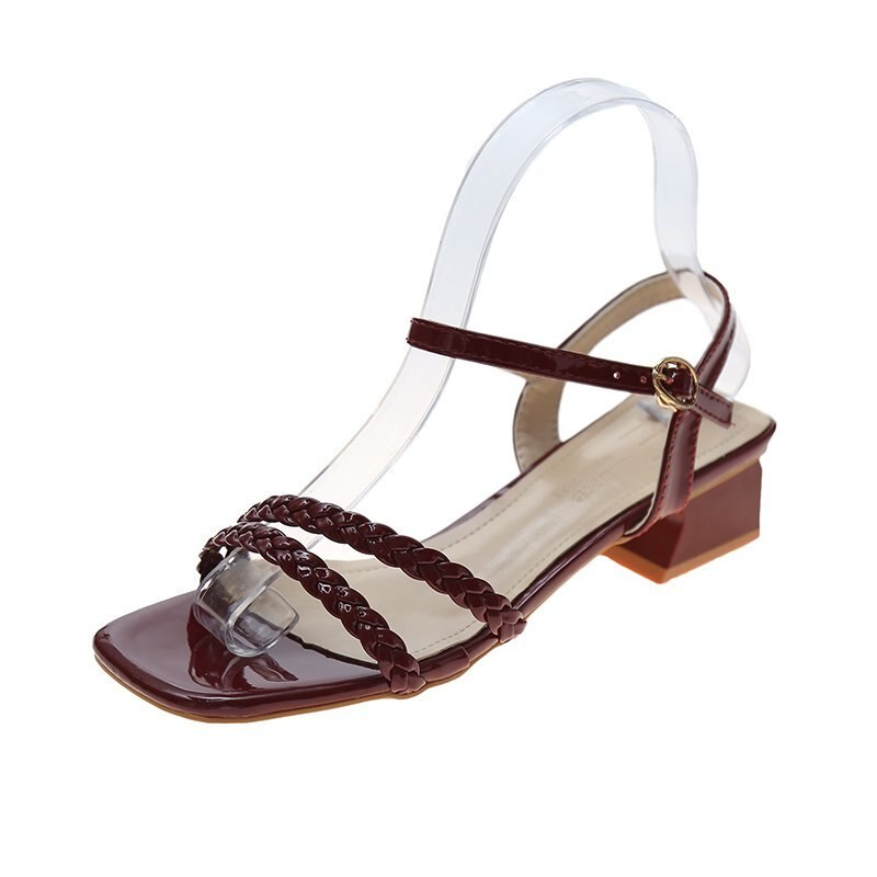 Zapatos de tacón alto con punta abierta para mujer, calzado de vestir, náuticos, de boda, informales, 5CM, para verano,: Color vino / 39