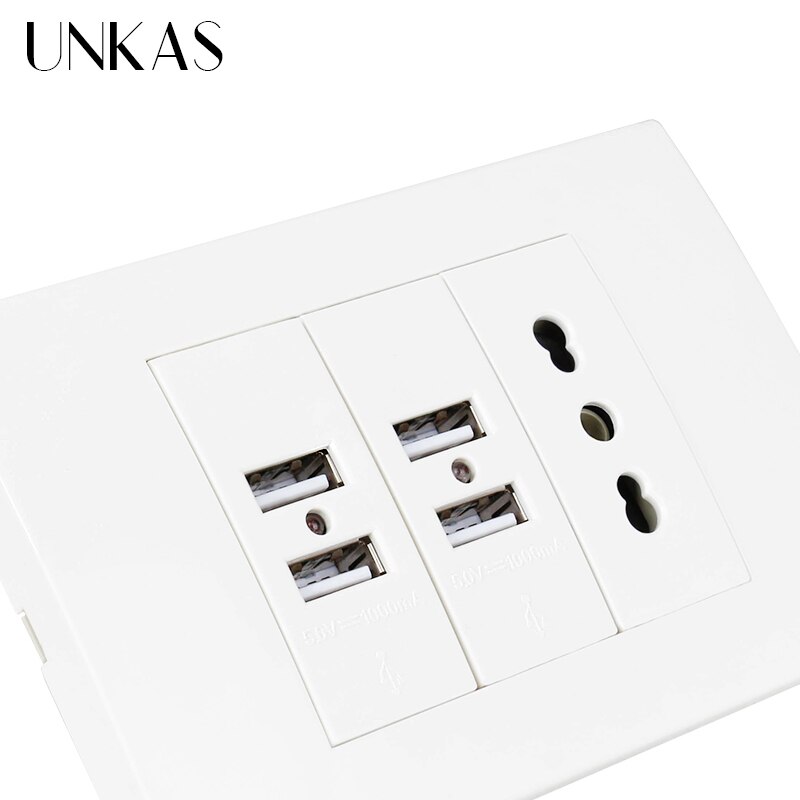UNKAS Wall Power Socket Plug Italian / Chile Electrical Outlet With 4 USB Charger Port For Mobile 118mm*80mm