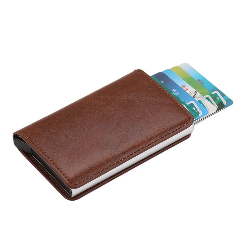 Taihaole Men Credit Card Holders Business ID Card Case Automatic RFID Card Holder Aluminium Bank Card Wallets: B-Dark brown