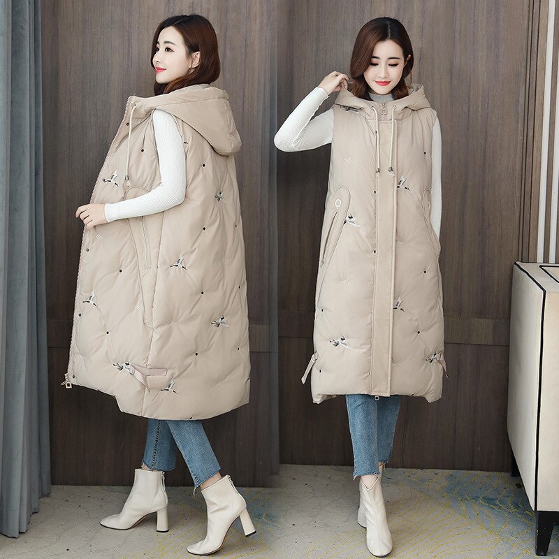 Veste sans manches femmes surdimensionné noir gilet vers le bas manteau femme 5XL grande taille vêtements pour femmes longs gilets hiver: Beige / XL