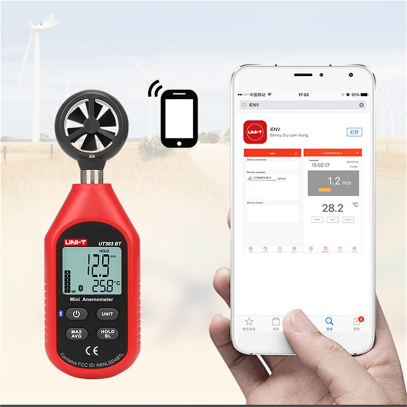 UNI-T UT363BT Newest Wind Speed Meter Digital Bluetooth Pocket Size Anemometer Measurement Thermometer Mini Wind Meter Anemomete