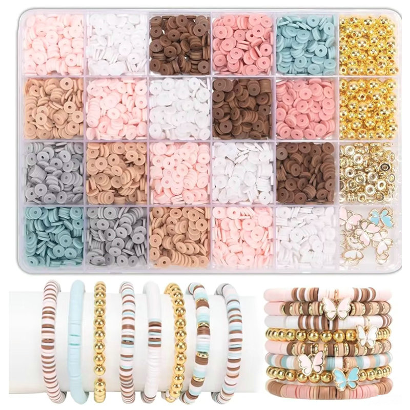 24-kleuren klei kralen armband maken kit platte preppy kralen polymeer klei kralen kit voor vriendschap armbanden maken ambachtelijke DIY: Antique Bronze Plated