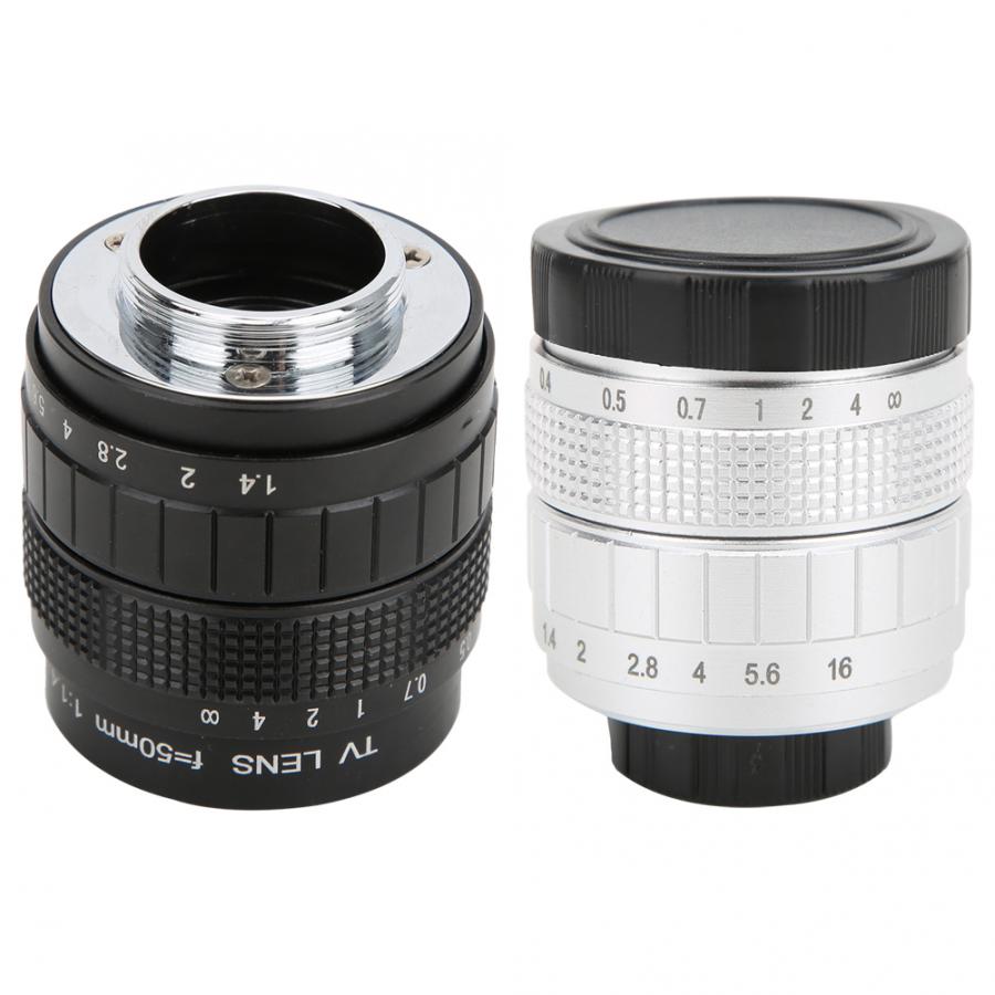 Obiettivo con attacco C F1.4 da 50mm utilizzato con anello adattatore per fotocamera Mirrorless Canon