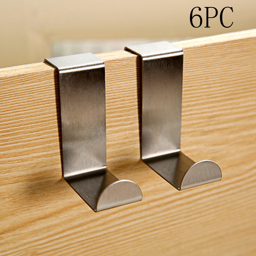 6PCS Stainless Steel Door Hooks Over Cabinet Drawer Room Door Hook Kitchen Bathroom Hanger Hook Coat Clothes Hook