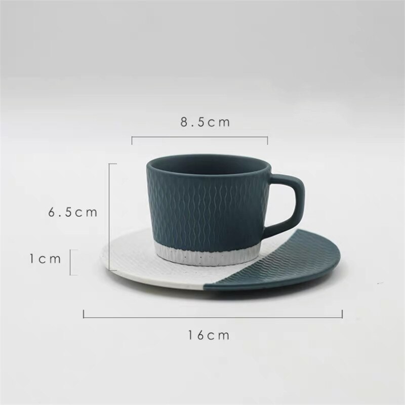Taza de café mate japonesa de cerámica gruesa, juego de taza de leche de cerámica con platillo, creativa taza de té de la tarde, vajilla de postre: Azul