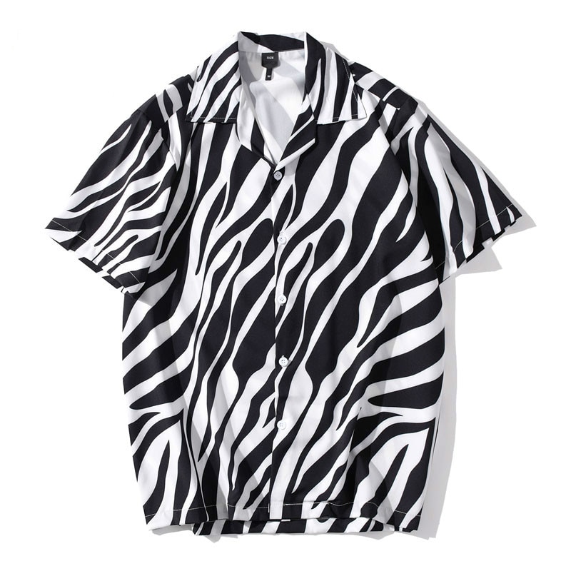 Herre zebra print skjorte afslappet strandprintede korte ærmer mænd kvinder hawaii oversize harajuku streetwear toppe