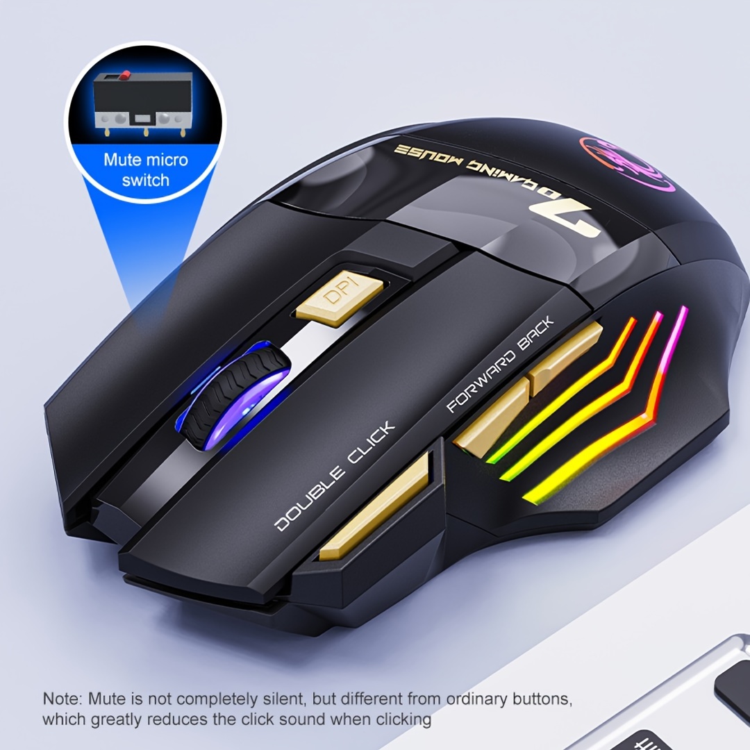 2.4G Wireless Gaming Mouse, Rechargeable Silent Wireless Mouse with 3200 DPI Adjustable,Double Click Key, Colorful RGB Lights