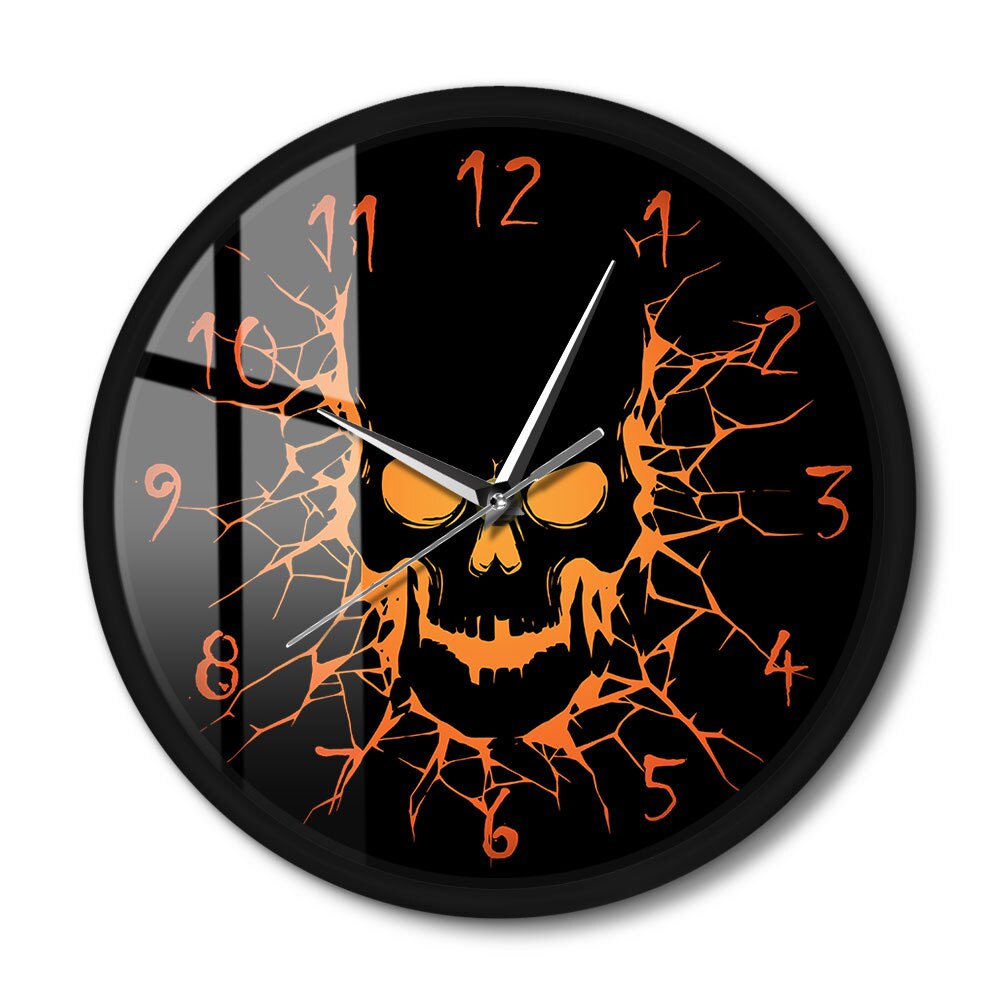 Skull with Crack Hole Horror Wall Clock with LED illumination Gothic Birth of a Demon Sound Activated Watch Halloween Night Lamp