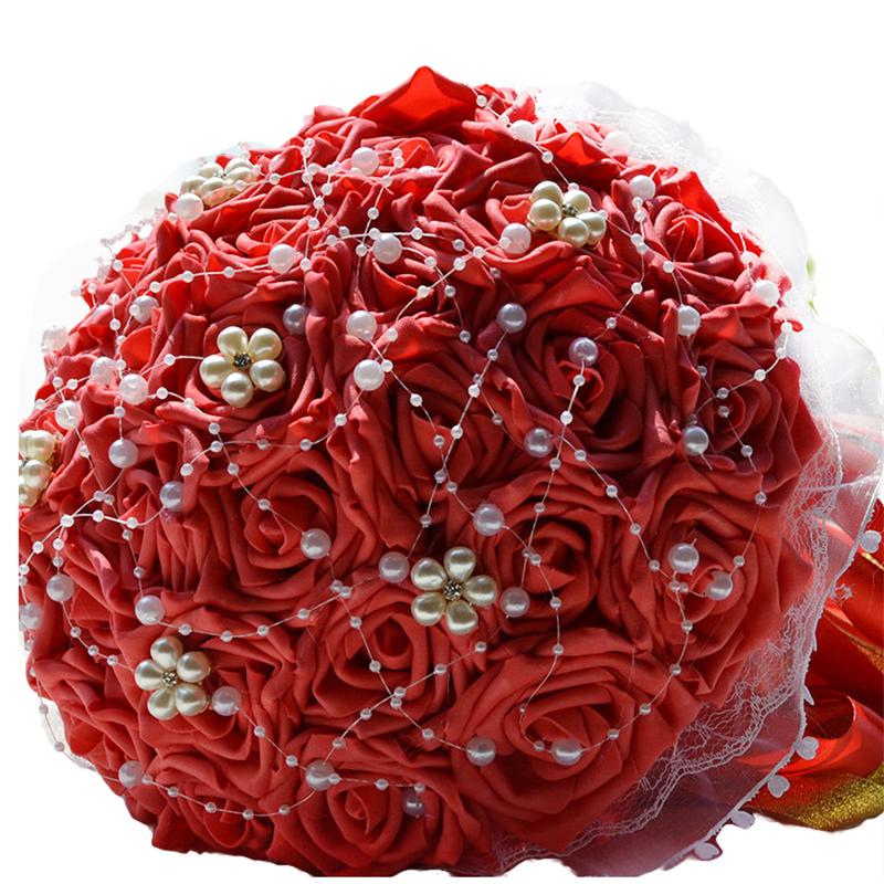 Bruidsboeket Parel Rozen Bruidsmeisje Boeket Bruidsboeket Kunstbloemen Voor Wedding Party: Rouge