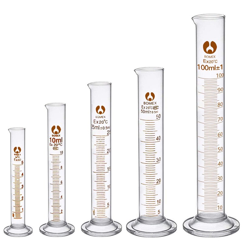 Glass/Plastic Graduated Measuring Cylinder Set 5ml 10ml 25ml 50ml 100ml Glass/Plastic with One Brush