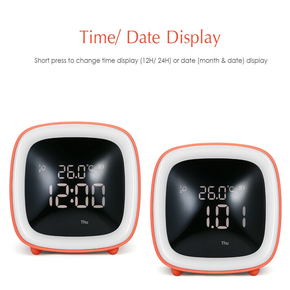 Digital Timing Cute Alarm Clock Smart Children TV Shape Table Snooze Function Mini Night Light Adjustable Brightness Week