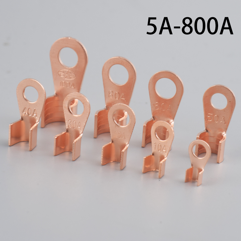 Terminal OT de cobre, conector de Cable no aislado, terminales de Cable eléctrico desnudo, Terminal de engarzado de anillo de batería, 10/50 Uds., 10-400A