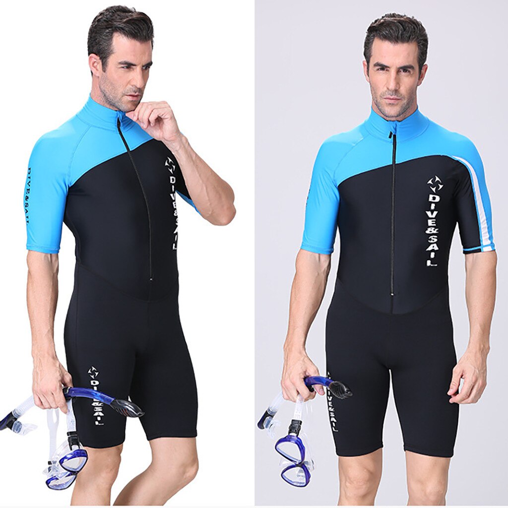 Traje de neopreno corto para hombre, protector solar transpirable, cómodo y elástico, tela de seda helada de azul: BU / XXL